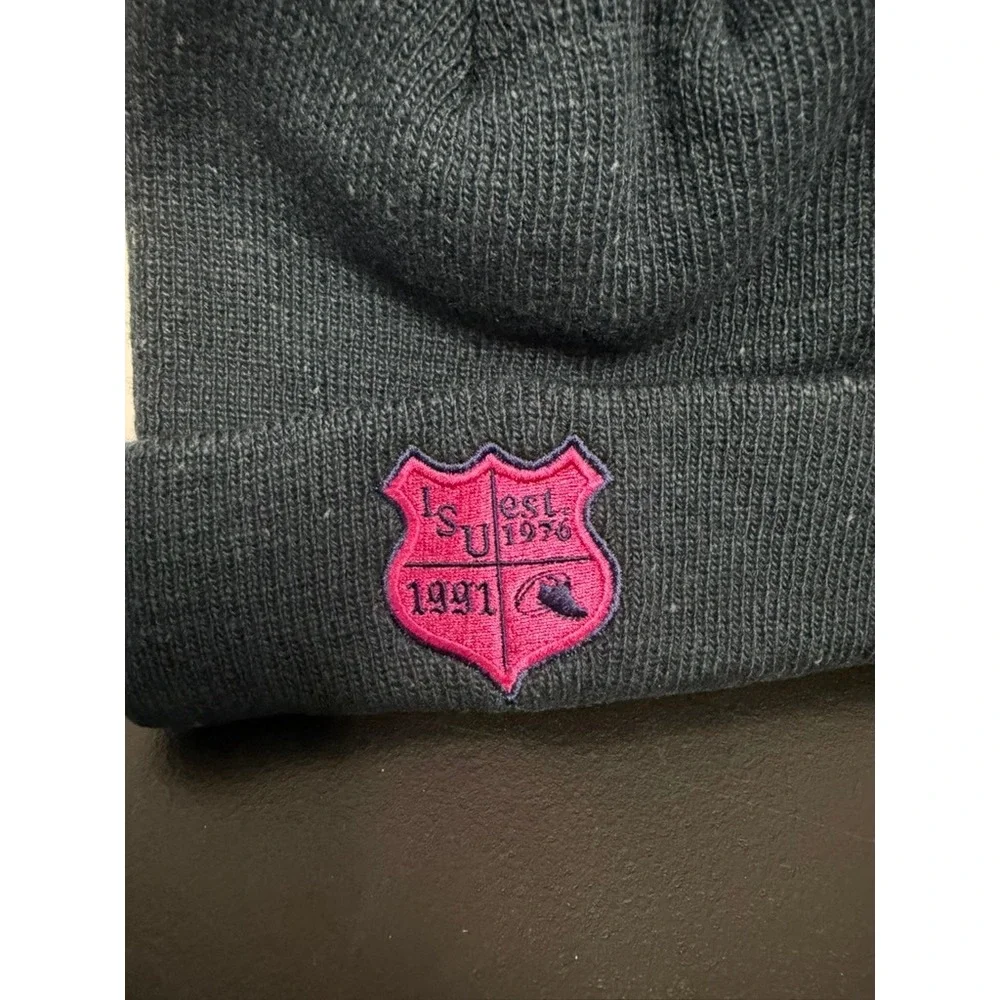 LS U 1991 Embroidered Shield Crest Cuffed Beanie Hat Navy Blue Pink Logo